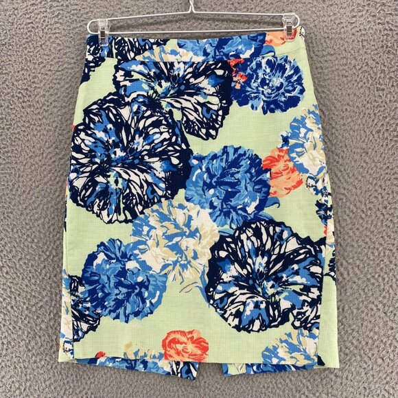 J. Crew Dresses & Skirts - J Crew Skirt Womens 0 Blue Multi Floral Pencil Below Knee Cotton Office Career